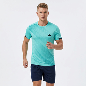 <b>Men's</b> Turquoise <b>Short</b> Sleeve Soccer Jersey with Navy <b>Shorts</b> Lightweight Breathable Polyester Training Uniform - Product Image 6