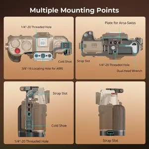 Pour Smallrig X-T50 Cage de caméra pour <span class=keywords><strong>Fujifilm</strong></span> X-T50 plaque de dégagement rapide trépied de Type Arca en alliage d'aluminium bois étui complet pour appareil photo - Product Image 3