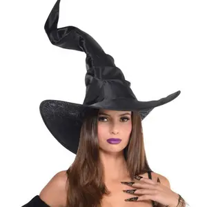 2023 ליל כל הקדושים מכשפה כובעים שחור גדול Ruched מכשפה כובע נשים תלבושות אבזר עבור ליל כל הקדושים קוספליי המפלגה
