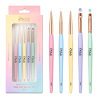 Lot de 5 pinceaux de nail art macaron pastel, avec manche arc-en-ciel, pour liner, pointes ovales et plates, kit d'outils de manucure et de peinture, logo personnalisé
