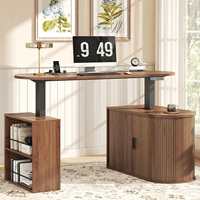 Bureau d'ordinateur compact moderne minimaliste en design 3D, réglable en hauteur électriquement, avec panneau blanc et ports USB pour salon