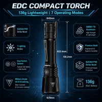 Lampe torche tactique T2 3200LM, lampe LED, faisceau de 613 m, rechargeable par USB C, lampe torche manuelle en aluminium