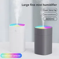 Humidificateur d'air fin à grand jet de 400ml à usage domestique avec veilleuse colorée Mini humidificateur de lumière d'ambiance sans fil de bureau