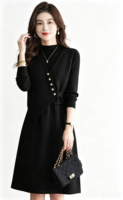 Ensemble robe en tricot de laine et acrylique de haute qualité en 2 pièces, col en V asymétrique, gilet, robe midi côtelée à col montant pour femme, tenue de bureau