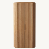 Armoire Premium en Chêne Foncé Cannelé, Style Américain Vintage, Profil Courbé, Double Porte, Meuble de Rangement Artisanal pour Chambre Principale de Villa