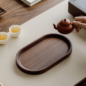 Guanlan Walnut Wood Oval <b>Tea</b> <b>Tray</b> 1 Compartment Varnished Finish Multifunction Storage For Home <b>Tea</b> Serving - Product Image 2