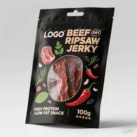 Pochette personnalisée à barrière debout mate Sacs sous-vide zip-lock réutilisables avec fenêtre transparente pour snacks/emballage de viande séchée de boeuf
