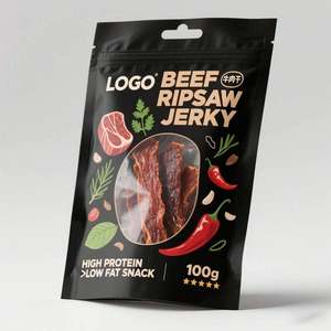 Custom Foil Matte Stand-Up Barrier Pouch Reusable Ziplock Vacuum <b>Bags</b> with Clear Window for Snacks/Beef Jerky Packaging - Product Image 2