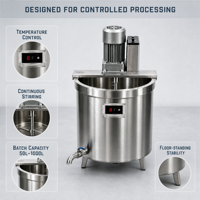 Marmite de Cuisson Commerciale en Acier Inoxydable Chauffée au Gaz avec Agitateur Automatique pour Usine de Transformation de Sauces, Currys et Confitures