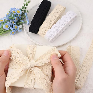 Nastro in pizzo ricamato beige ecologico in cotone, passamaneria <span class=keywords><strong>all</strong></span>'<span class=keywords><strong>uncinetto</strong></span> per cucito, abbigliamento, confezioni regalo, accessori per capelli, cappelli, tessuti per la casa, scarpe - Product Image 4