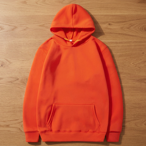 <b>Men's</b> <b>Orange</b> Hooded <b>Sweatshirt</b> Regular Fit Solid Color Cotton Fleece Casual Pullover with Front Pocket Autumn Wear hoodie - Product Image 3