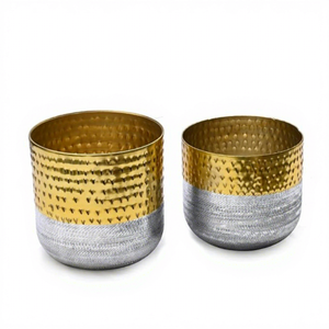 Pots de fleurs en métal martelé bicolore or et argent, jardinières rondes modernes, décoration d'intérieur pour bureau - Product Image 1