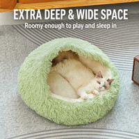Pluche half gesloten kattenbed hol warm zacht rond nest indoor slaapbed voor katten kittens kleine honden