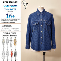 Vêtements en gros OEM/ODM : Veste en jean surdimensionnée personnalisée - Chemise de travail bleue matelassée à manches longues avec boutons métalliques
