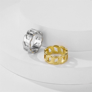 Anillos de Cadena Cubana de Acero Inoxidable con Baño de Oro, Sin Plomo ni Níquel - Product Image 3