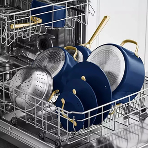Ensemble de casseroles et poêles en céramique grise de haute qualité, modernes, avec poignées en acier inoxydable, 10 pièces, en aluminium bleu - Product Image 5
