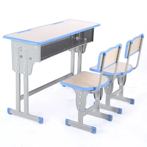 Popular design school furniture double desks and chairs set high school furniture sets double table and chair for sale