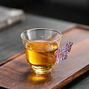 Chất Lượng Cao Màu Hồng Bướm Thủy Tinh Trong Suốt Cốc Chiếc Đĩa Chủ Cup Tình Yêu Cup Cho Trà Nếm Chịu Nhiệt Cao Hiện Đại - Product Image 3