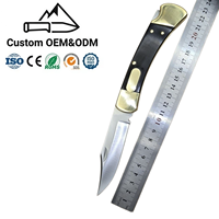 Couteau de chasse pliant en acier 5Cr, manche en ébène et cuivre, lame pointue de qualité industrielle pour camping en extérieur, 3mm, personnalisé OEM, fait main