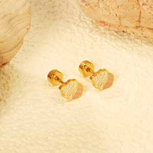 Boucles d'oreilles clous pour enfants en acier inoxydable hypoallergénique, motif lapin de dessin animé, étoile et nœud, arc-en-ciel, à visser, idée cadeau parfaite pour filles - Product Image 2