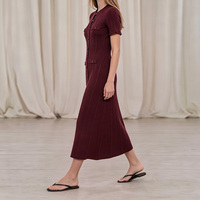 Vestido Largo de Punto Acanalado Casual de Verano para Mujer, Manga Corta, Estilo Polo, con Logotipo Personalizado, Elegante, para Fiesta, Fabricante Premium