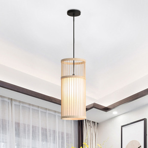 Bamboo Woven Pendant <b>Lamp</b> Round Led Light Home Decor Zen Style Tea Room Lighting Fixture Single Head Chandelier - Product Image 1