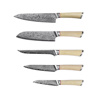 Ensemble de couteaux de chef en acier Damas ANGELE, 5 pièces, couteaux Santoku japonais, couteaux utilitaires, couteaux à éplucher, manches en bois d'olivier, ambidextres, lames droites