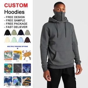 Sweat à <span class=keywords><strong>capuche</strong></span> zippé pour homme avec logo personnalisé, vente en gros OEM, style streetwear, couleur unie, avec masque intégré, poches surdimensionnées, en polaire - Product Image 1