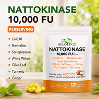 Complément de Nattokinase Sans OGM Marque Blanche SOLOTREE 10000 FU, Capsules Molles d'Extrait de Natto avec Huile MCT, Curcuma, Gingembre et CoQ10