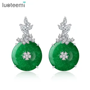 LUOTEEMI Charm Cubic Zirconia Jade Statement Cz Fashion Designer Earing Jewelry Woman Flower Drop Earrings
