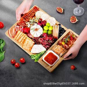 Bandeja de servir de madera simple de 21x11.5 pulgadas con ranura para queso, cuchillos para queso, tazón para salsa, para frutas, bocadillos, postres y sushi. - Product Image 4
