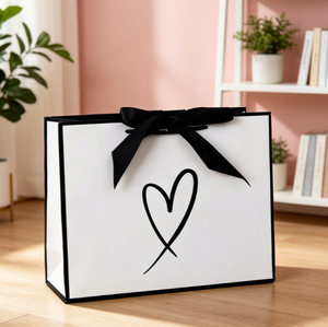Custom Logo Black Line Heart <b>Gift</b> Paper <b>Bag</b> Black Silk Ribbon Handle Elegant Wedding Birthday <b>Small</b> Present Carry <b>Bag</b> - Product Image 4