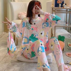 <span class=keywords><strong>Pyjama</strong></span> long à manches longues pour femmes, grande taille, style coréen, vêtements d'été, adaptés à une utilisation en extérieur, vêtements de détente, printemps/automne - Product Image 4