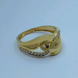 แหวนทองคำ 22K ลายใบไม้ ดีไซน์คลื่น ประดับเพชร CZ ระยิบระยับ วงโค้ง ดีไซน์เฉพาะตัว งานฝีมือประณีต สำหรับผู้หญิง - Product Image 1