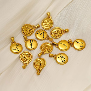 Breloques personnalisées en gros de luxe plaquées or 14k 18k en acier inoxydable 316L, signes du zodiaque, pour la fabrication de bracelets et colliers - Product Image 2
