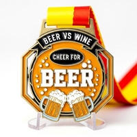 Médaille personnalisée en alliage de zinc, émail souple, plaqué or, octogonale, avec motif de chopes de bière rotatives, souvenirs de concours de boisson pour festivals et bars
