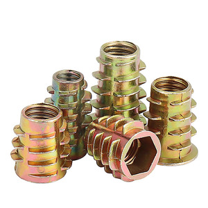 Connecteur de meubles en alliage de zinc et acier au carbone, tête plate, entièrement fileté, écrou à insérer M4 M5 M6 M8, vis à bois, finition zinguée - Product Image 1