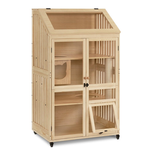 Villa pour chat multi-niveaux en bois de qualité supérieure, avec toit ouvrant, portes de sécurité verrouillables, roulettes et protection imperméable pour intérieur - Product Image 1
