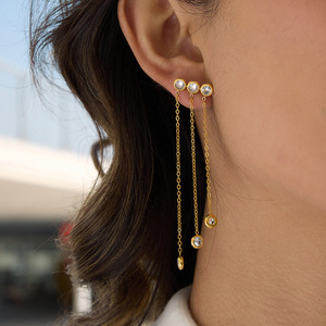 Tassel Zircon <b>Stud</b> <b>Earrings</b> Stainless Steel Bezel Setting Everyday Wear Crystal <b>Earrings</b> - Product Image 2