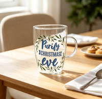 Mug en verre transparent imprimé Noël avec poignée, résistant au lave-vaisselle, pour café, thé, idéal pour les fêtes, cadeau de Noël