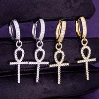 Boucles d'oreilles créoles Ankh GRA Hip Hop Iced Out Bling en argent sterling 925 avec moissanite VVS testée au diamant pour femmes et hommes
