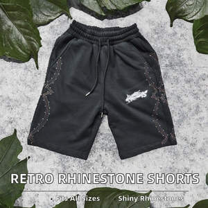 Men's Plus Size Mid Waist Eco-Friendly Breathable High Quality Summer Heavy Washed Terry Vintage Loose <b>Drawstring</b> High Shorts - Product Image 2