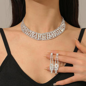 Conjunto de Joyería de Diamantes con Cadena de Garras para Novia, Collar y Pendientes, Accesorios de Boda para Mujer, Venta Caliente - Product Image 2