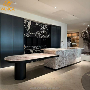 Apertura moderna <span class=keywords><strong>cucina</strong></span> <span class=keywords><strong>isola</strong></span> con armadi di stoccaggio a metà forma ovale tavolo da pranzo tutto Design <span class=keywords><strong>isola</strong></span> con lavandino e rubinetto - Product Image 3