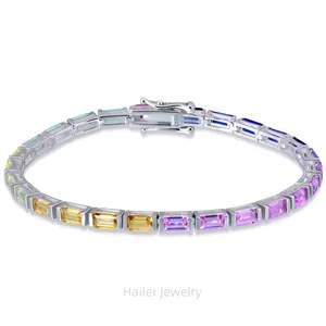 "Hailer joyas sapphire tennis bracelet 925 silver rainbow gold plated bracelet women dropshipping products 2023