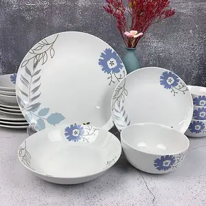 2021 hot selling microwaveable bonechina ceramic round white british flower porcelain dinner set