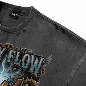 T-shirts pour hommes surdimensionnés, imprimés graphiques punk, effet vintage, délavés, personnalisés, en coton de haute qualité, streetwear, pour la vente en gros - Product Image 5