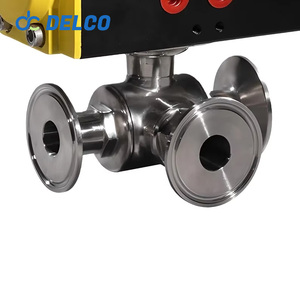 DELCO Food Grade Sanitary Pneumatic Actuated Three Ways Tri <b>Clamp</b> Stainless Steel Ball DK66-3WS Tri <b>Clamp</b> Pneumatic Ball - Product Image 6