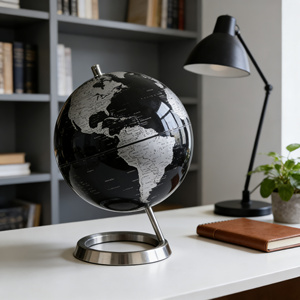 Globo Terráqueo Giratorio de 360 Grados, <span class=keywords><strong>Mapa</strong></span> del Mundo en Negro y Plateado con Base de Metal, Globo Decorativo de Escritorio para Decoración del Hogar y la Oficina - Product Image 6