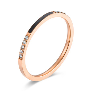 Rose Gold Diamond <b>Ring</b> 2mm Zircon Set <b>Titanium</b> Steel Women's Pinky <b>Ring</b> Everyday Wear - Product Image 1